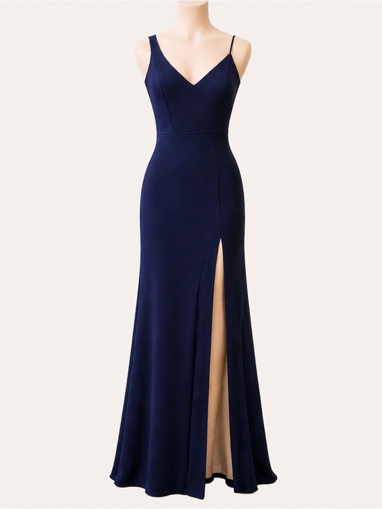 Xscape Dresses & Skirts - NWT Xscape Navy V Neck Spaghetti Strap Slit Gown Formal Prom Dress 10 MSRP $278